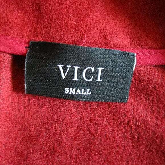 Deep Red Vegan Suede-Feel Zippered Moto Jacket - Picture 3 of 6